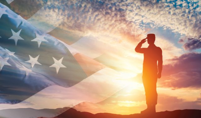 SF_Veteran american flag and military personnel
